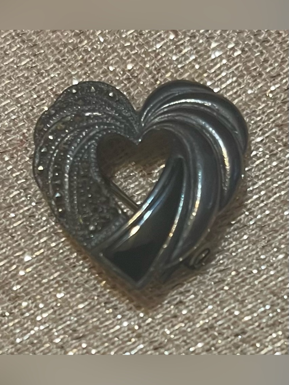 Vintage 925 Sterling Silver Heart Brooch With Marcasite Stones